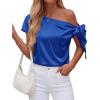 imageBTFBM Off The Shoulder Tops for Women Summer 2026 Short Sleeve Satin Blouse Shirts Silk Y2K Going Out Top Beach VacationRoyal Blue