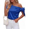 imageBTFBM Off The Shoulder Tops for Women Summer 2026 Short Sleeve Satin Blouse Shirts Silk Y2K Going Out Top Beach VacationRoyal Blue