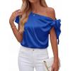 imageBTFBM Off The Shoulder Tops for Women Summer 2026 Short Sleeve Satin Blouse Shirts Silk Y2K Going Out Top Beach VacationRoyal Blue
