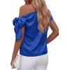 imageBTFBM Off The Shoulder Tops for Women Summer 2026 Short Sleeve Satin Blouse Shirts Silk Y2K Going Out Top Beach VacationRoyal Blue