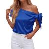 imageBTFBM Off The Shoulder Tops for Women Summer 2026 Short Sleeve Satin Blouse Shirts Silk Y2K Going Out Top Beach VacationRoyal Blue