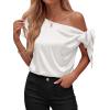 imageBTFBM Off The Shoulder Tops for Women Summer 2026 Short Sleeve Satin Blouse Shirts Silk Y2K Going Out Top Beach VacationWhite