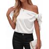 imageBTFBM Off The Shoulder Tops for Women Summer 2026 Short Sleeve Satin Blouse Shirts Silk Y2K Going Out Top Beach VacationWhite