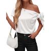 imageBTFBM Off The Shoulder Tops for Women Summer 2026 Short Sleeve Satin Blouse Shirts Silk Y2K Going Out Top Beach VacationWhite
