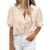 imageBTFBM Womens Button Down Shirts Short Puff Sleeve Collared V Neck 2026 Summer Tops Dressy Casual Work Business BlousesBeige