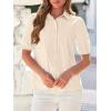 imageBTFBM Womens Button Down Shirts Short Puff Sleeve Collared V Neck 2026 Summer Tops Dressy Casual Work Business BlousesBeige