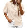 imageBTFBM Womens Button Down Shirts Short Puff Sleeve Collared V Neck 2026 Summer Tops Dressy Casual Work Business BlousesBeige