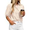 imageBTFBM Womens Button Down Shirts Short Puff Sleeve Collared V Neck 2026 Summer Tops Dressy Casual Work Business BlousesBeige