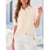 imageBTFBM Womens Button Down Shirts Short Puff Sleeve Collared V Neck 2026 Summer Tops Dressy Casual Work Business BlousesBeige