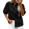 imageBTFBM Womens Button Down Shirts Short Puff Sleeve Collared V Neck 2026 Summer Tops Dressy Casual Work Business BlousesBlack
