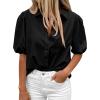 imageBTFBM Womens Button Down Shirts Short Puff Sleeve Collared V Neck 2026 Summer Tops Dressy Casual Work Business BlousesBlack