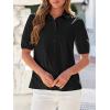 imageBTFBM Womens Button Down Shirts Short Puff Sleeve Collared V Neck 2026 Summer Tops Dressy Casual Work Business BlousesBlack