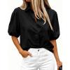 imageBTFBM Womens Button Down Shirts Short Puff Sleeve Collared V Neck 2026 Summer Tops Dressy Casual Work Business BlousesBlack