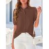 imageBTFBM Womens Button Down Shirts Short Puff Sleeve Collared V Neck 2026 Summer Tops Dressy Casual Work Business BlousesBrown
