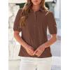 imageBTFBM Womens Button Down Shirts Short Puff Sleeve Collared V Neck 2026 Summer Tops Dressy Casual Work Business BlousesBrown