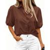 imageBTFBM Womens Button Down Shirts Short Puff Sleeve Collared V Neck 2026 Summer Tops Dressy Casual Work Business BlousesBrown