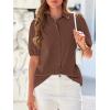 imageBTFBM Womens Button Down Shirts Short Puff Sleeve Collared V Neck 2026 Summer Tops Dressy Casual Work Business BlousesBrown