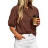 imageBTFBM Womens Button Down Shirts Short Puff Sleeve Collared V Neck 2026 Summer Tops Dressy Casual Work Business BlousesBrown