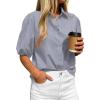 imageBTFBM Womens Button Down Shirts Short Puff Sleeve Collared V Neck 2026 Summer Tops Dressy Casual Work Business BlousesGrey