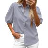 imageBTFBM Womens Button Down Shirts Short Puff Sleeve Collared V Neck 2026 Summer Tops Dressy Casual Work Business BlousesGrey