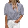 imageBTFBM Womens Button Down Shirts Short Puff Sleeve Collared V Neck 2026 Summer Tops Dressy Casual Work Business BlousesGrey