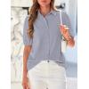 imageBTFBM Womens Button Down Shirts Short Puff Sleeve Collared V Neck 2026 Summer Tops Dressy Casual Work Business BlousesGrey