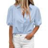 imageBTFBM Womens Button Down Shirts Short Puff Sleeve Collared V Neck 2026 Summer Tops Dressy Casual Work Business BlousesLight Blue