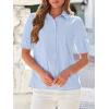 imageBTFBM Womens Button Down Shirts Short Puff Sleeve Collared V Neck 2026 Summer Tops Dressy Casual Work Business BlousesLight Blue