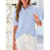 imageBTFBM Womens Button Down Shirts Short Puff Sleeve Collared V Neck 2026 Summer Tops Dressy Casual Work Business BlousesLight Blue