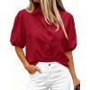 imageBTFBM Womens Button Down Shirts Short Puff Sleeve Collared V Neck 2026 Summer Tops Dressy Casual Work Business BlousesRed