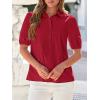 imageBTFBM Womens Button Down Shirts Short Puff Sleeve Collared V Neck 2026 Summer Tops Dressy Casual Work Business BlousesRed