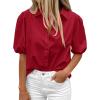 imageBTFBM Womens Button Down Shirts Short Puff Sleeve Collared V Neck 2026 Summer Tops Dressy Casual Work Business BlousesRed