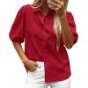 imageBTFBM Womens Button Down Shirts Short Puff Sleeve Collared V Neck 2026 Summer Tops Dressy Casual Work Business BlousesRed