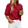 imageBTFBM Womens Button Down Shirts Short Puff Sleeve Collared V Neck 2026 Summer Tops Dressy Casual Work Business BlousesRed