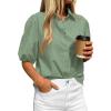 imageBTFBM Womens Button Down Shirts Short Puff Sleeve Collared V Neck 2026 Summer Tops Dressy Casual Work Business BlousesSage Green