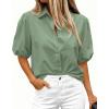 imageBTFBM Womens Button Down Shirts Short Puff Sleeve Collared V Neck 2026 Summer Tops Dressy Casual Work Business BlousesSage Green