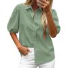 imageBTFBM Womens Button Down Shirts Short Puff Sleeve Collared V Neck 2026 Summer Tops Dressy Casual Work Business BlousesSage Green