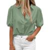 imageBTFBM Womens Button Down Shirts Short Puff Sleeve Collared V Neck 2026 Summer Tops Dressy Casual Work Business BlousesSage Green