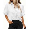 imageBTFBM Womens Button Down Shirts Short Puff Sleeve Collared V Neck 2026 Summer Tops Dressy Casual Work Business BlousesWhite
