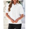 imageBTFBM Womens Button Down Shirts Short Puff Sleeve Collared V Neck 2026 Summer Tops Dressy Casual Work Business BlousesWhite