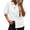 imageBTFBM Womens Button Down Shirts Short Puff Sleeve Collared V Neck 2026 Summer Tops Dressy Casual Work Business BlousesWhite