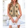 imageBTFBM Womens Tank Tops Floral Printed V Neck Sleeveless Spring 2026 Business Work Dressy Casual Shirts Chiffon BlousesKhaki