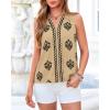 imageBTFBM Womens Tank Tops Floral Printed V Neck Sleeveless Spring 2026 Business Work Dressy Casual Shirts Chiffon BlousesKhaki