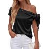 imageBTFBM Off The Shoulder Tops for Women Summer 2026 Short Sleeve Satin Blouse Shirts Silk Y2K Going Out Top Beach VacationBlack