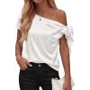 imageBTFBM Off The Shoulder Tops for Women Summer 2026 Short Sleeve Satin Blouse Shirts Silk Y2K Going Out Top Beach VacationWhite