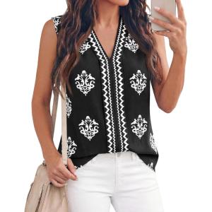 imageBTFBM Womens Tank Tops Floral Printed V Neck Sleeveless Spring 2026 Business Work Dressy Casual Shirts Chiffon BlousesBlack