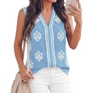imageBTFBM Womens Tank Tops Floral Printed V Neck Sleeveless Spring 2026 Business Work Dressy Casual Shirts Chiffon BlousesLight Blue