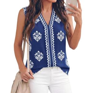 imageBTFBM Womens Tank Tops Floral Printed V Neck Sleeveless Spring 2026 Business Work Dressy Casual Shirts Chiffon BlousesRoyal Blue