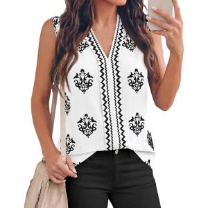 imageBTFBM Womens Tank Tops Floral Printed V Neck Sleeveless Spring 2026 Business Work Dressy Casual Shirts Chiffon BlousesWhite