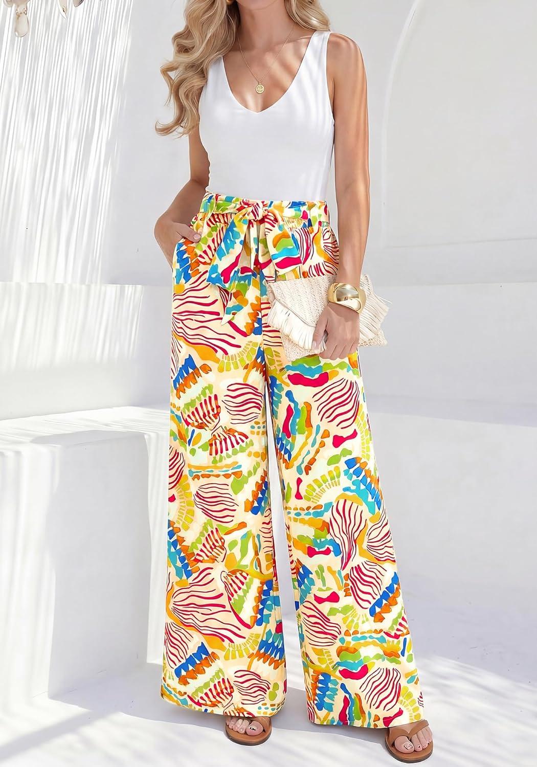 imageBTFBM Two Piece Sets For Women Summer 2026 Spring Outfits Casual Sleeveless Wide Leg Pants Sets Beach Vacation ClothesFloral Multicolored